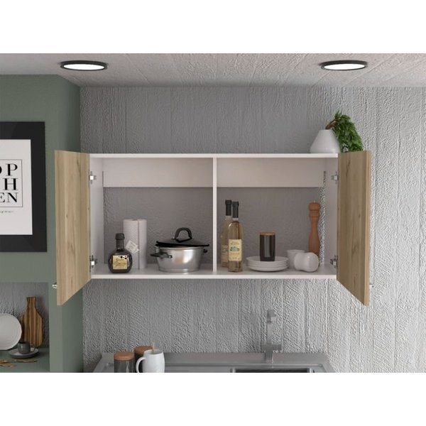 Tuhome Napoles Wall Cabinet, Two Shelves, Double Door, White/Light Oak MBD6559